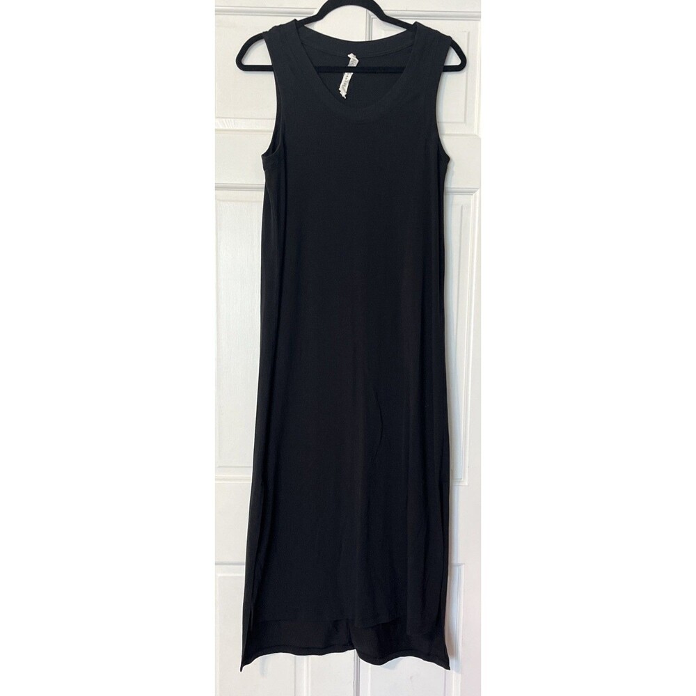 Lululemon All Yours Tank Midi Dress 6 Black Athleisure Pima Cotton Classic Slit